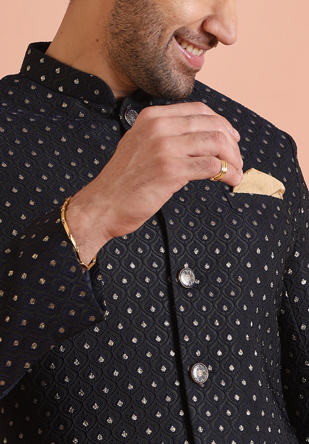 Kisah Men Navy Blue Embellished Indowestern Trouser Set | Swadesiicart