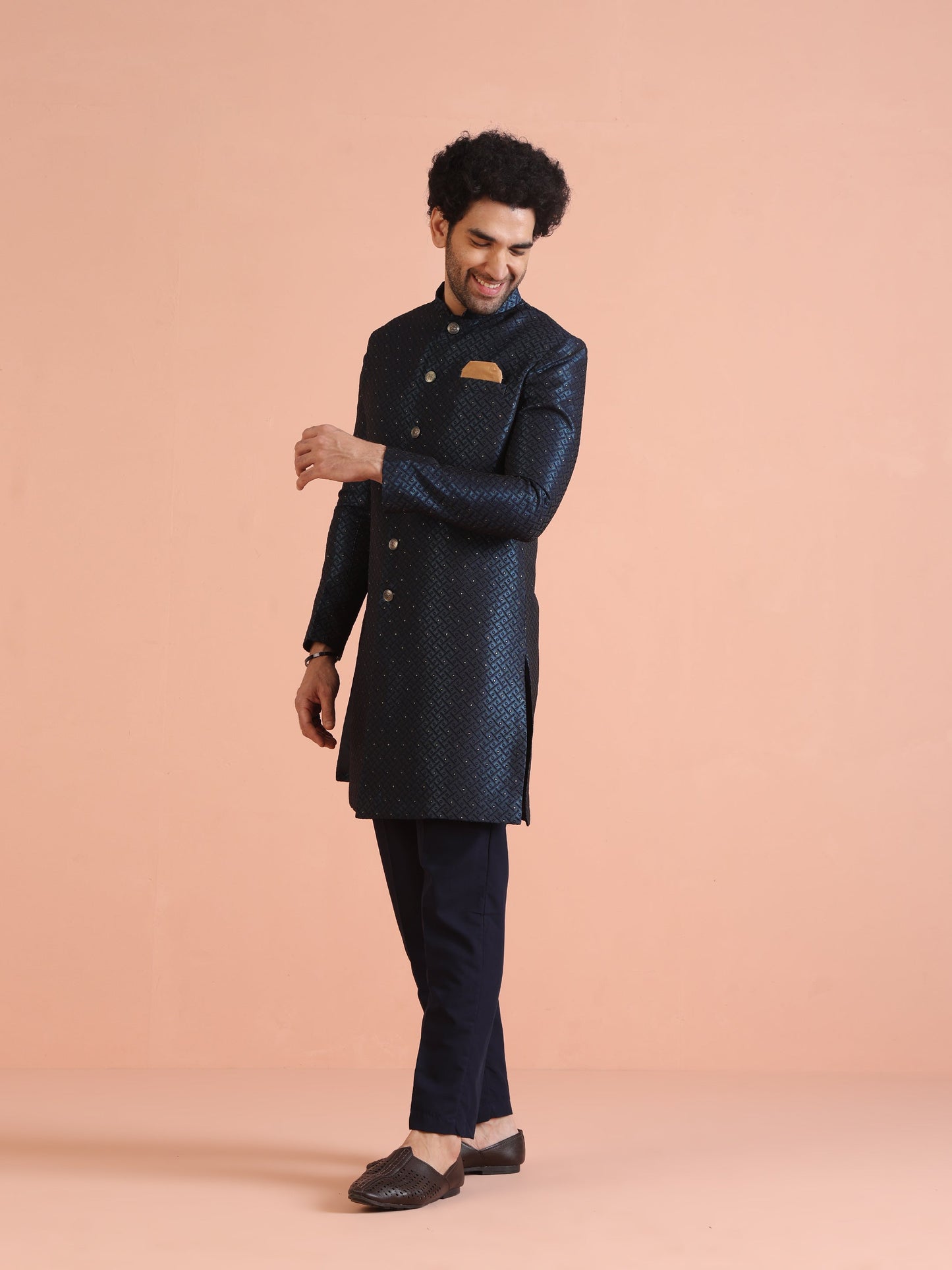 Kisah Men Navy Blue Embellished Indowestern Trouser Set | Swadesiicart