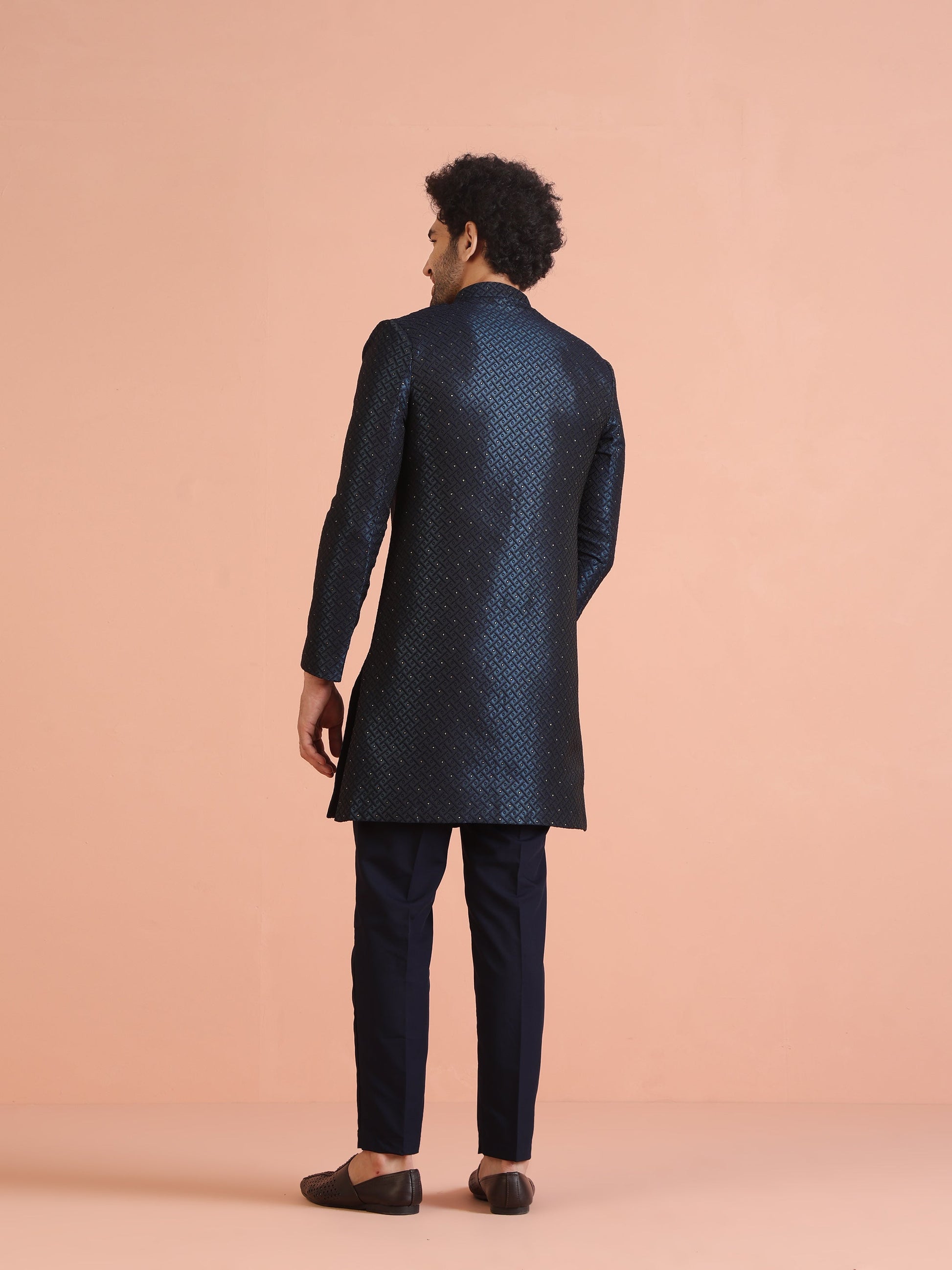 Kisah Men Navy Blue Embellished Indowestern Trouser Set | Swadesiicart
