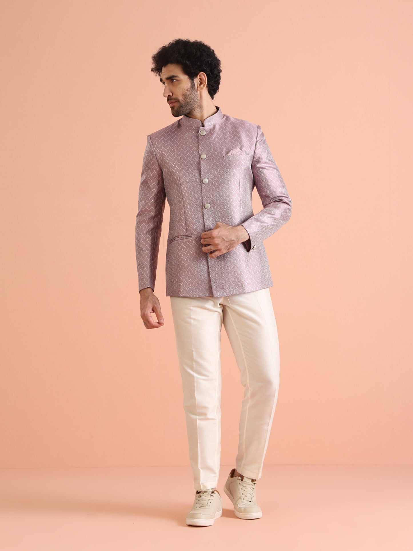 Kisah Men Lilac Textured Bandhgala Trouser Set | Swadesiicart