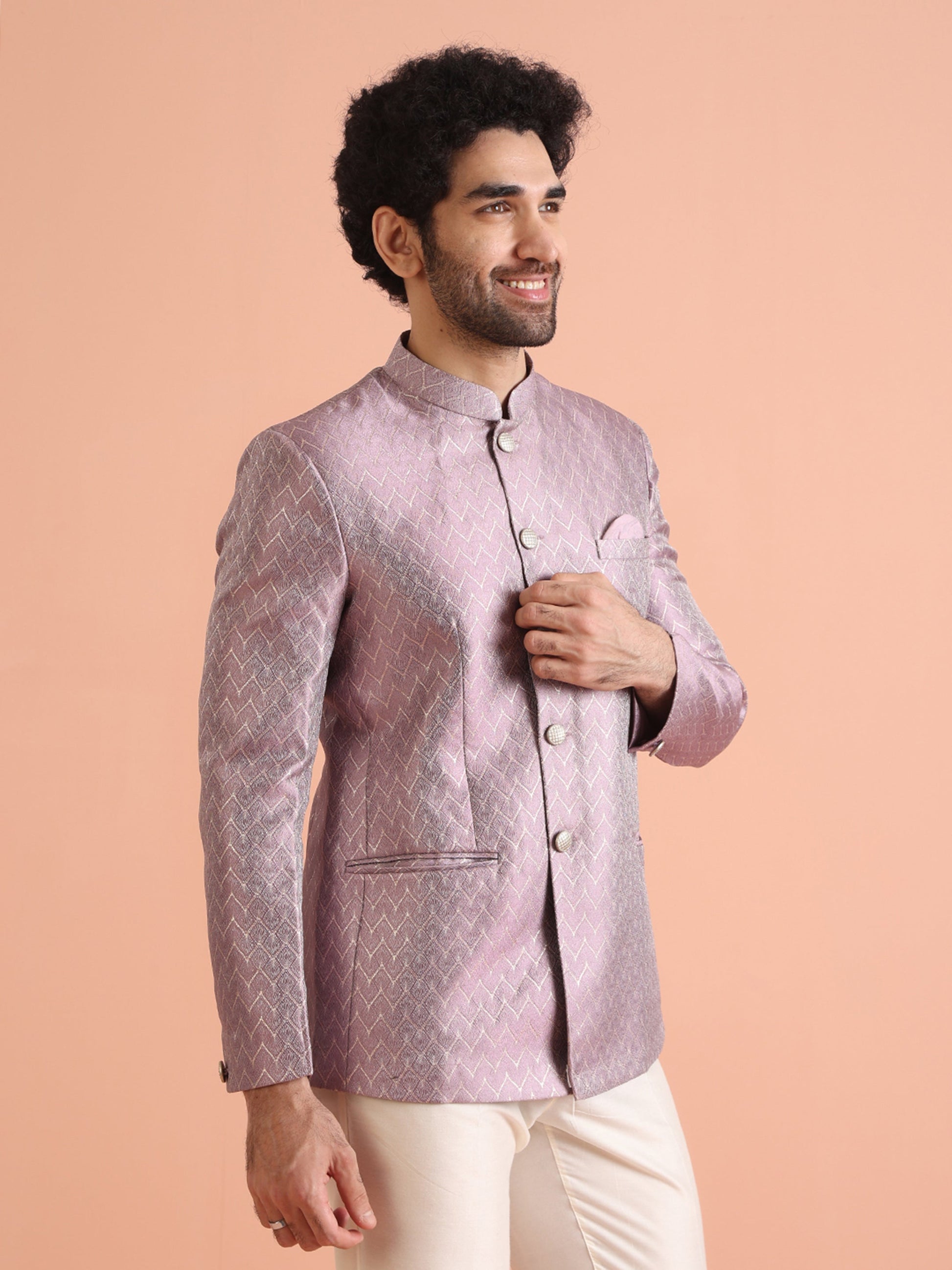Kisah Men Lilac Textured Bandhgala Trouser Set | Swadesiicart