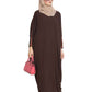 Bashariya Elegant Kaftan Abaya In Free Size With Contrast Detailings-Brown