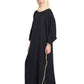 Bashariya Elegant Kaftan Abaya In Free Size With Contrast Detailings-Black Fawn