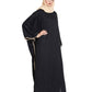 Bashariya Elegant Kaftan Abaya In Free Size With Contrast Detailings-Black Fawn