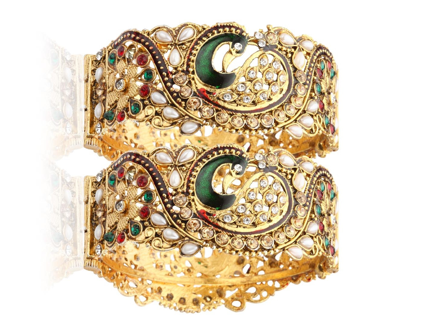 Gold-Polished Alloy Claasic Rajasthani Style Peacock Bangle Set - The Pari - Swadesiicart