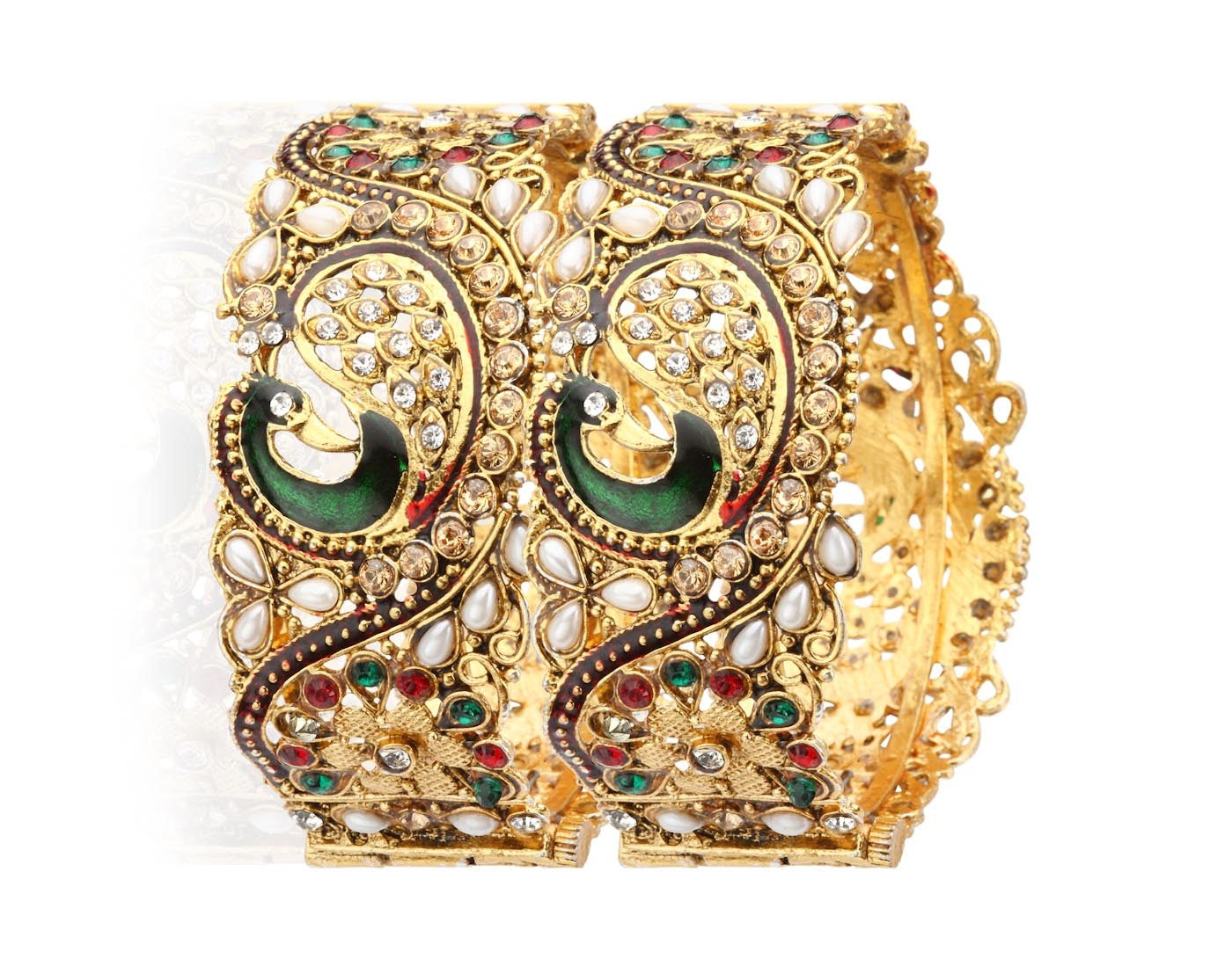 Gold-Polished Alloy Claasic Rajasthani Style Peacock Bangle Set - The Pari - The Pari - Dinesh Associates
