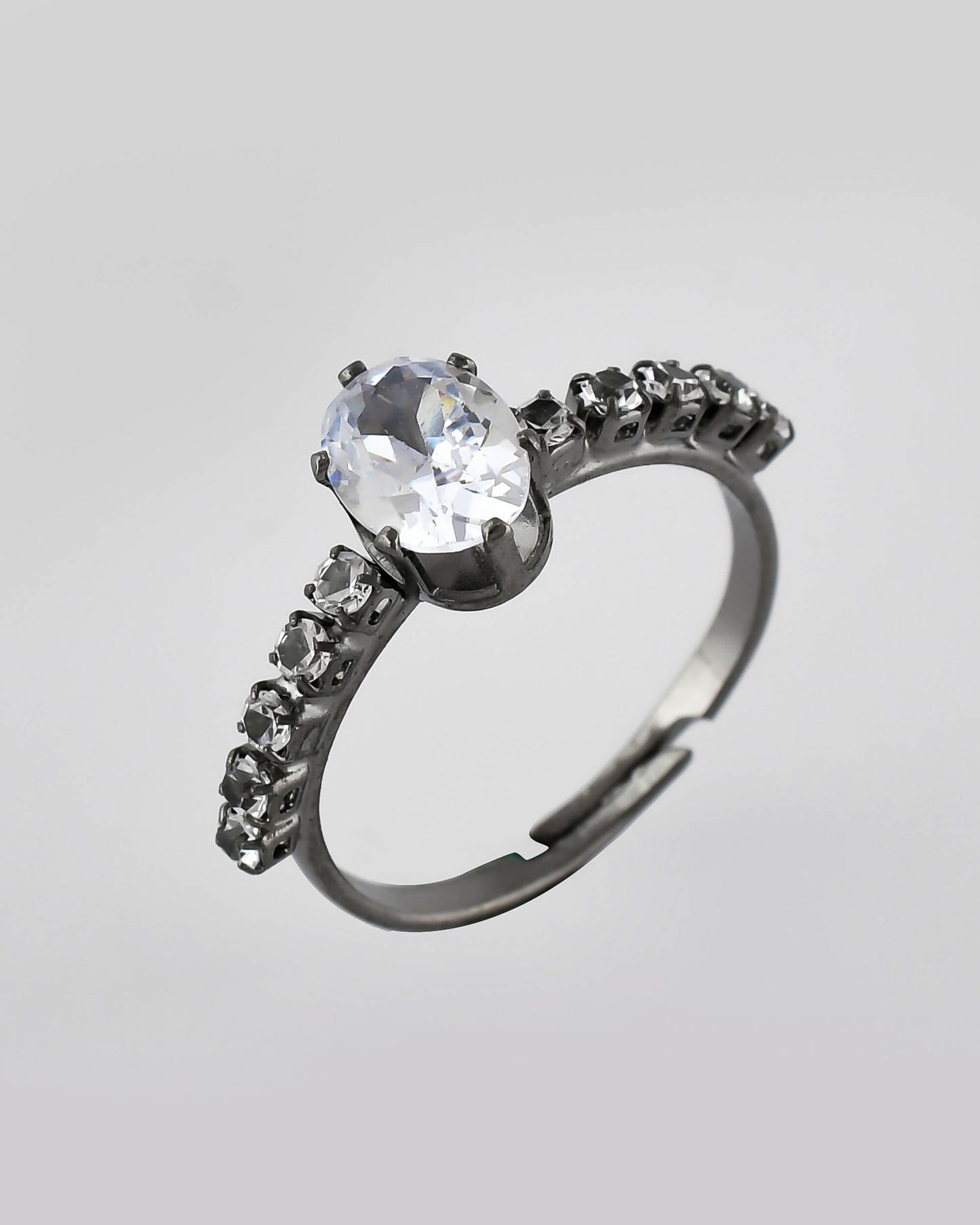 VOJ white CZ-detail Stainless Steel Cubic Zirconia Rhodium Plated Adjustable Finger Ring | Swadesiicart