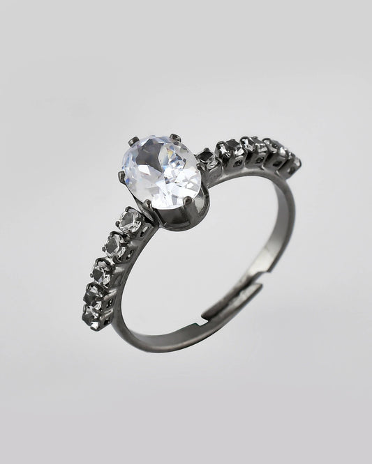 VOJ white CZ-detail Stainless Steel Cubic Zirconia Rhodium Plated Adjustable Finger Ring | Swadesiicart