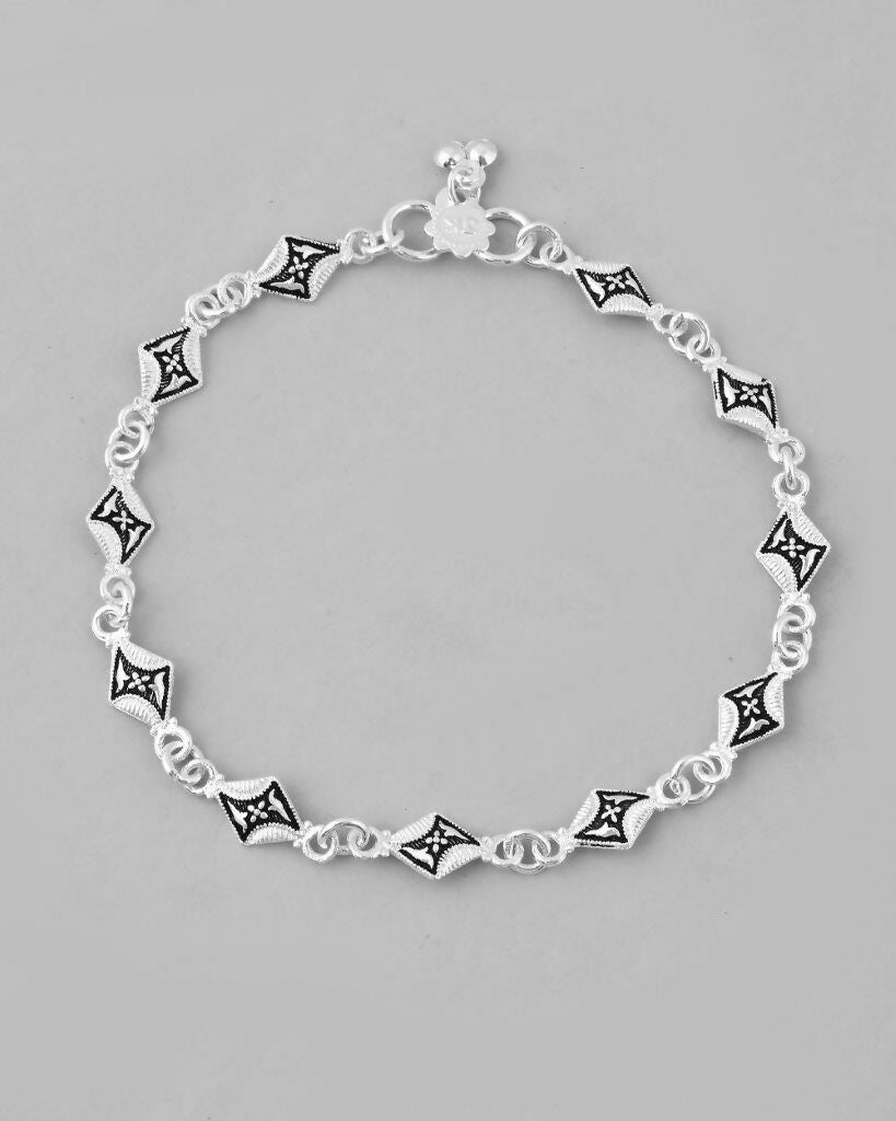 VOJ Set of 2 Silver Plated Designer Stainless Steel Anklet - Swadesiicart