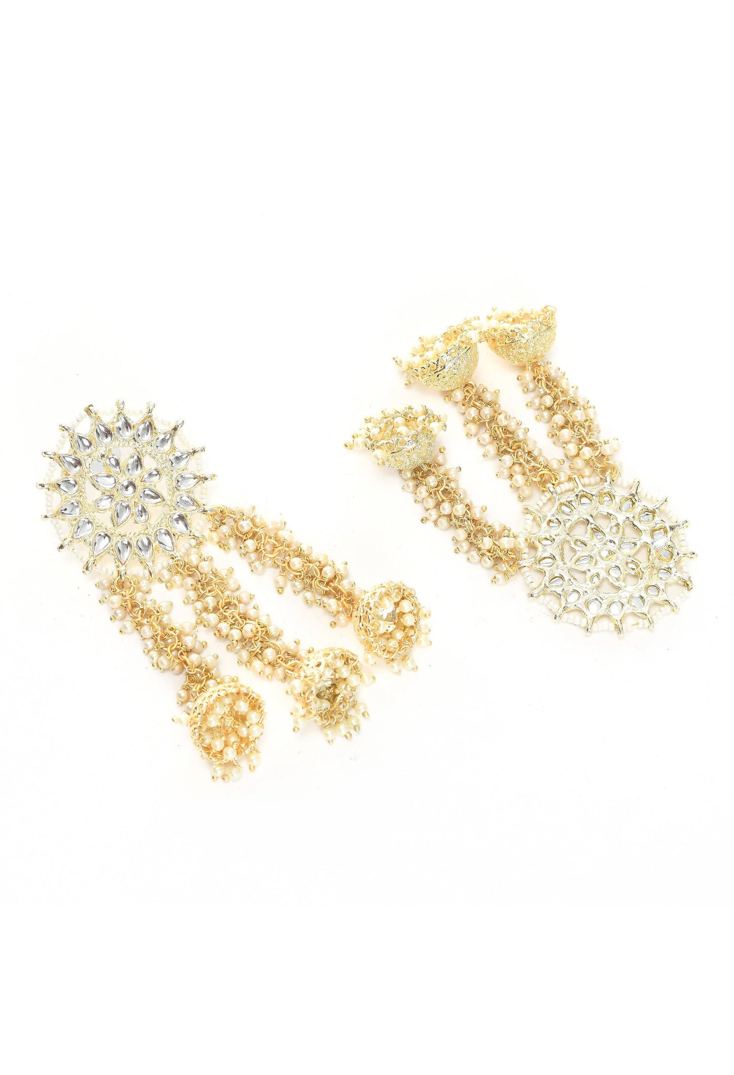 Mominos Fashion Johar Kamal Golden Plated Earrings With Kundan & Pearls - Swadesiicart