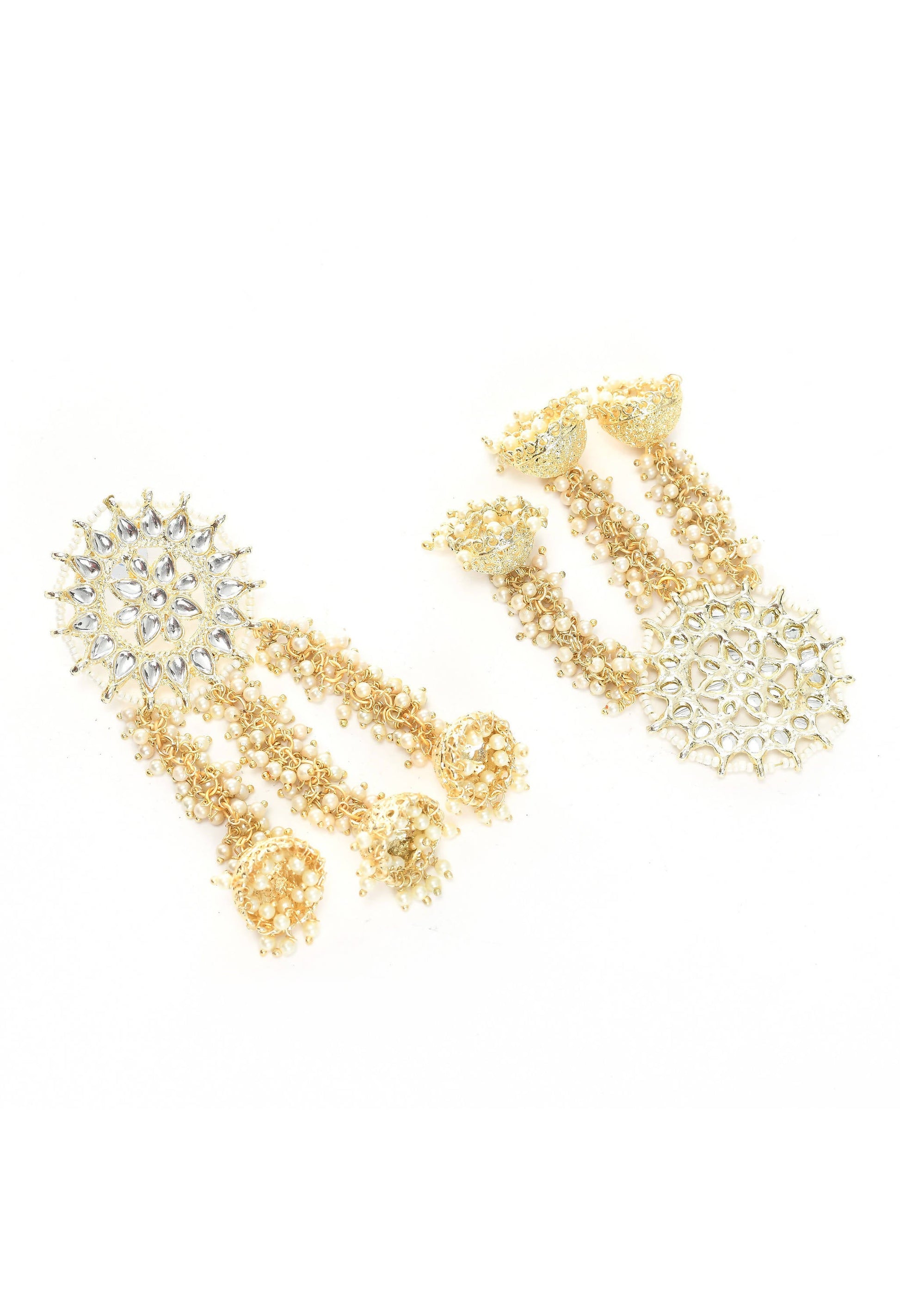 Mominos Fashion Johar Kamal Golden Plated Earrings With Kundan & Pearls - Swadesiicart