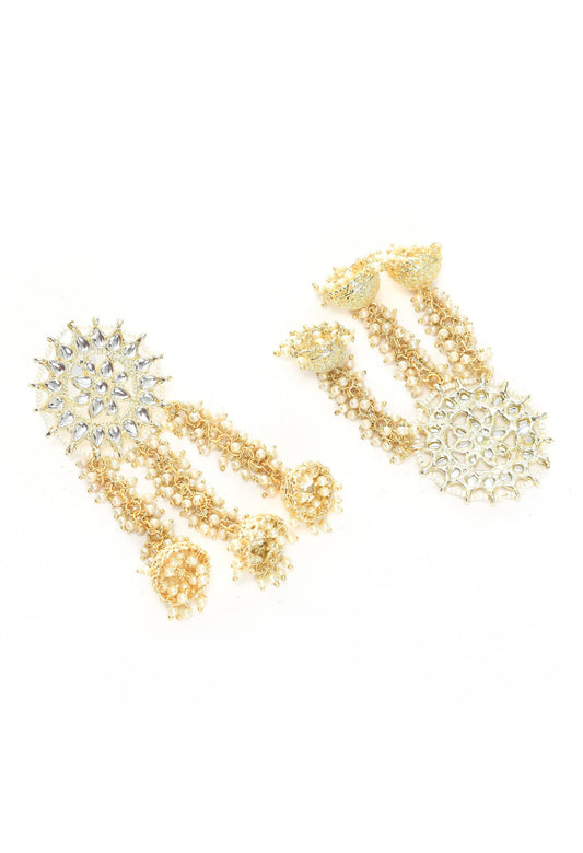 Mominos Fashion Johar Kamal Golden Plated Earrings With Kundan & Pearls - Swadesiicart