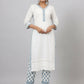 Juniper Women's White Cotton Cambric Solid Kurta Floral Printed Pant & Dupatta Set | Swadesiicart