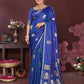 Joban Fashion Royal blue Floral Motifs Banarasi Silk Sarees | Swadesiicart