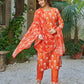 The52 Orange Women's Beautiful Cotton Blend Fabric Printed Work Straight Kurta, Pant and Dupatta Set - Swadesiicart