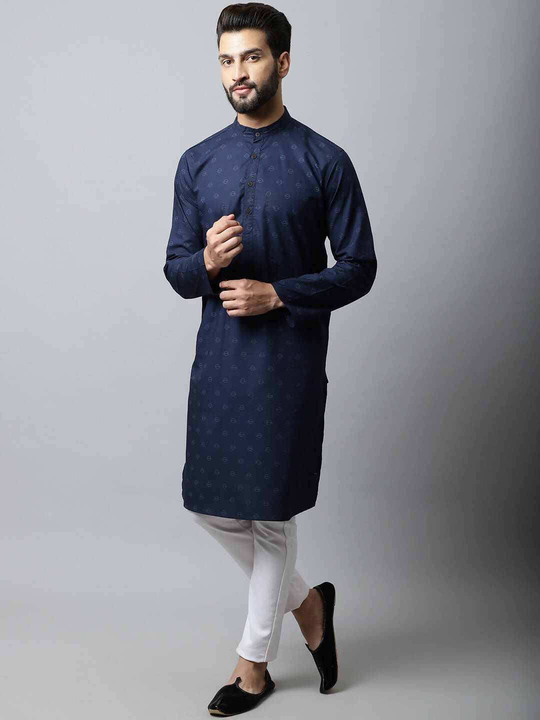 Even Apparels Navy blue Color Pure Cotton Men's Kurta With Band Collar (PRT1184-NVC) | Swadesiicart