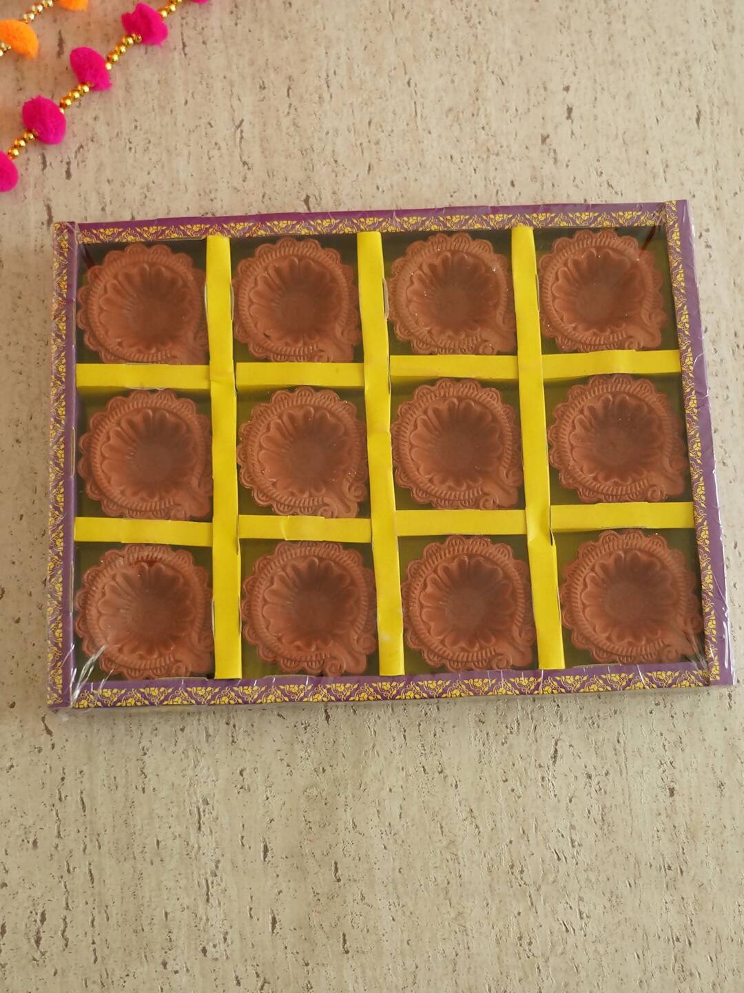 Tied Ribbons Brown Set of 12 Handmade Clay Terracotta Diyas | Swadesiicart