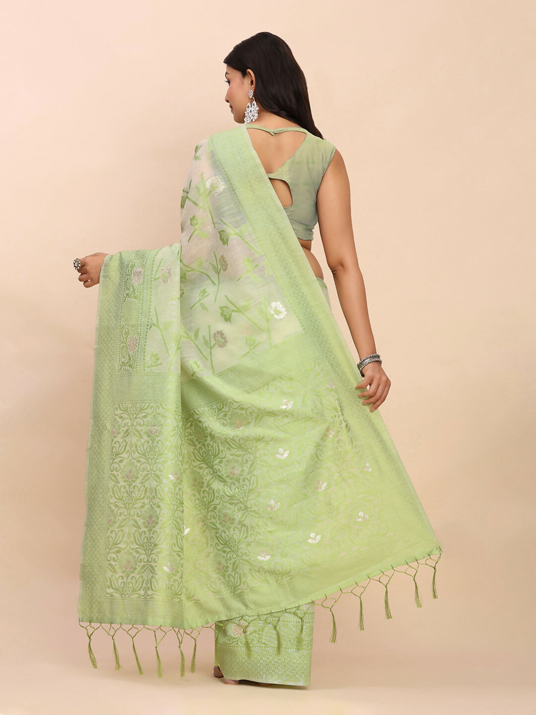Shree Shyam Fashion Linen Cotton Light Green Saree