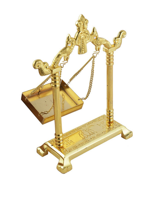 CraftVatika Gold-Toned Aluminium Laddu Gopal Lord Jhula Mandir | Swadesiicart
