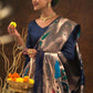 Vishnu Weaves Women's Blue Paithani Silk Zari Woven Saree with Unstitched Blouse - Swadesiicart