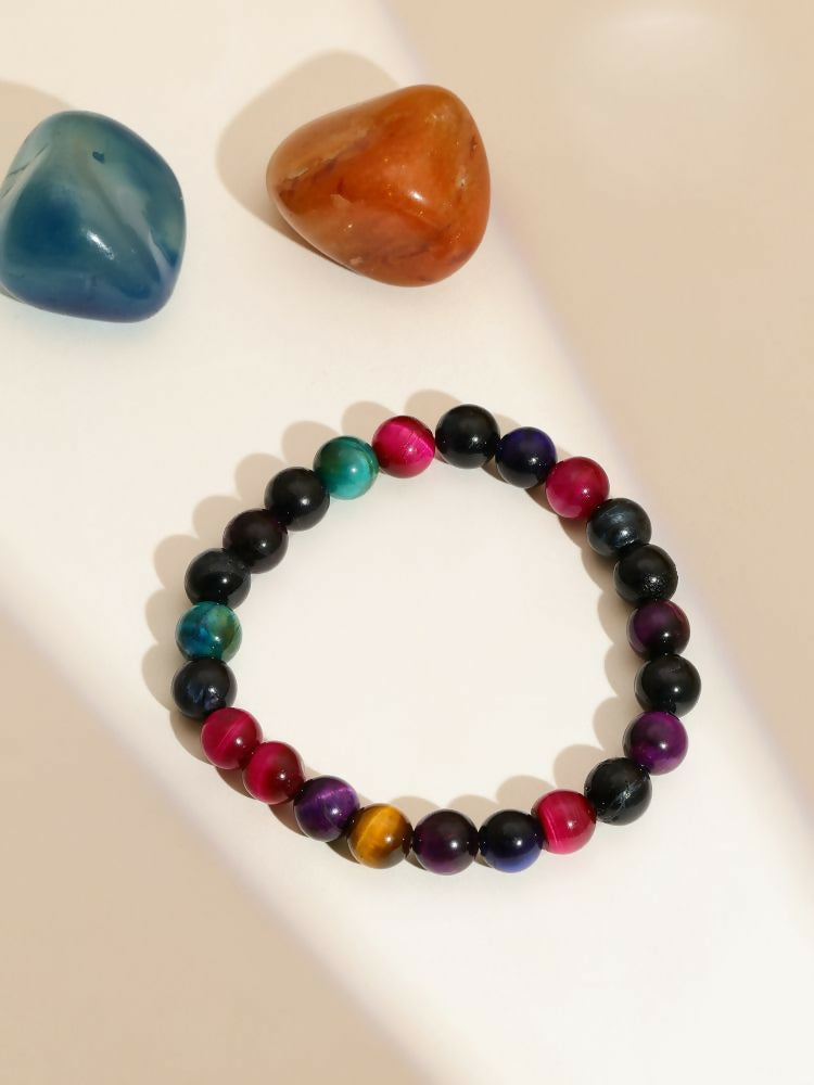 Red Carnelian, Lapis Lazuli, Amethyst and Green Avanturine Multicoloured Black Toned crystal bracelet - Ruby Raang | Swadesiicart