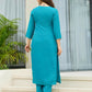 The52 Blue Women's Gorgeous Viscose Fabric Embroidered Work Straight Kurta, Pant and Dupatta Set - Swadesiicart