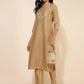 Janasya Women's Gold Crepe Silk Yoke Embroidery Festive Straight Kurta Set | Swadesiicart
