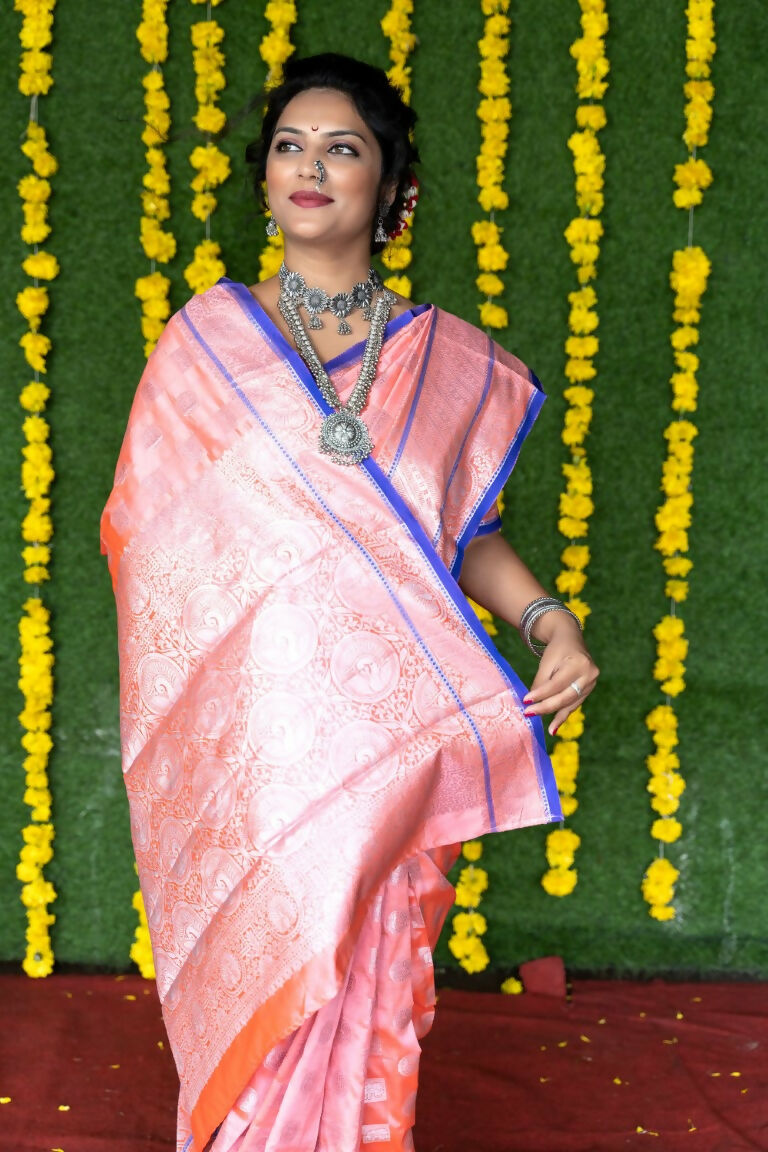 Jyoti Fashion Women's Baby Pink Soft Handloom Silk Zari Woven Saree with Blouse | Swadesiicart