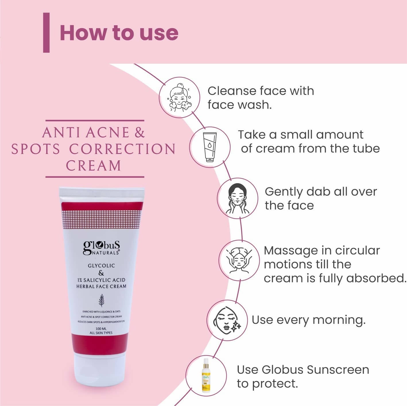 Globus Naturals Glycolic & 1% Salicylic Acid Herbal Anti Acne Face Cream - Swadesiicart