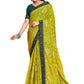 Vamika Light Green Designer Chiffon Brasso Saree With Exclusive Banarasi Lace | Swadesiicart