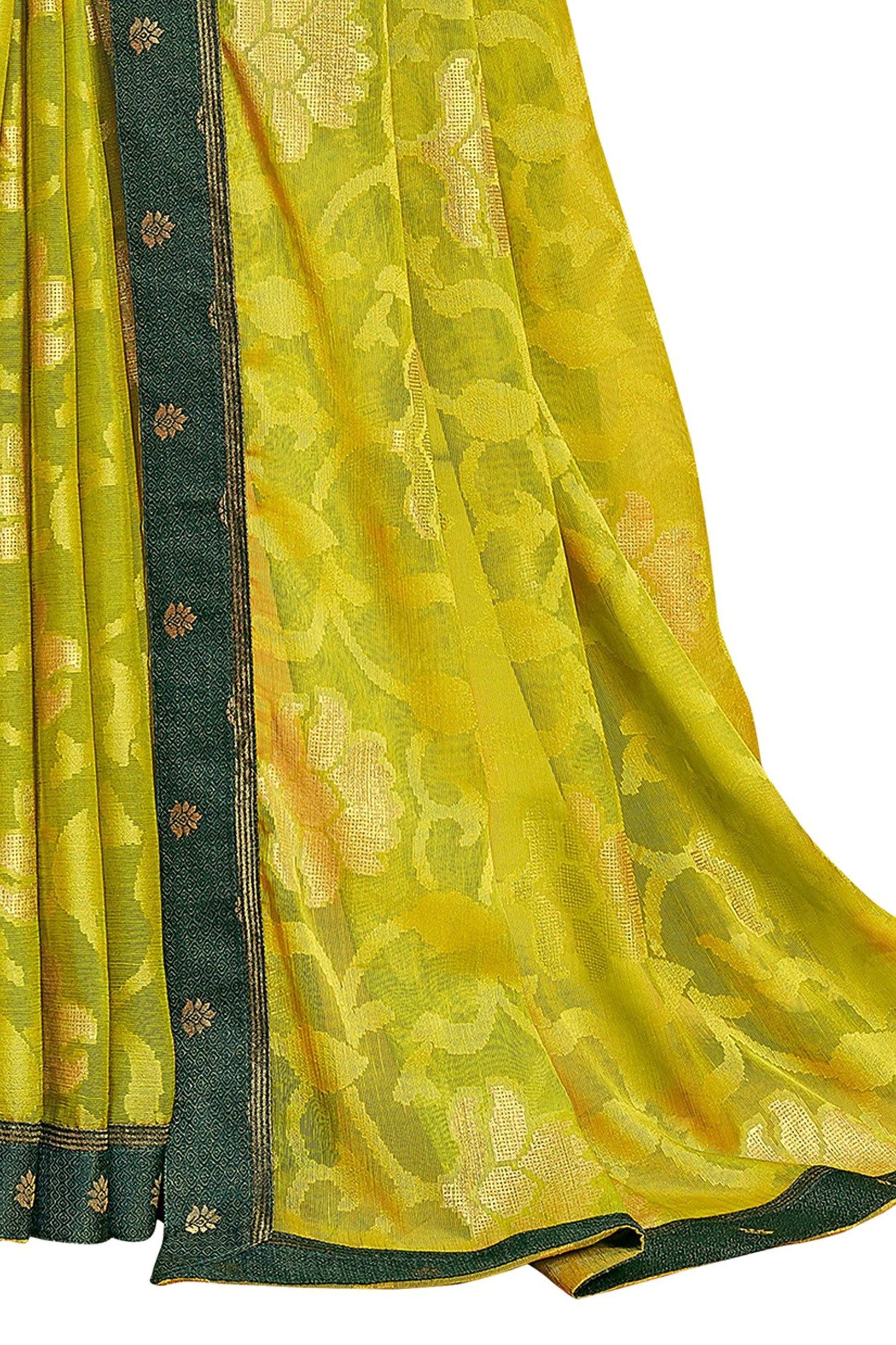 Vamika Light Green Designer Chiffon Brasso Saree With Exclusive Banarasi Lace | Swadesiicart