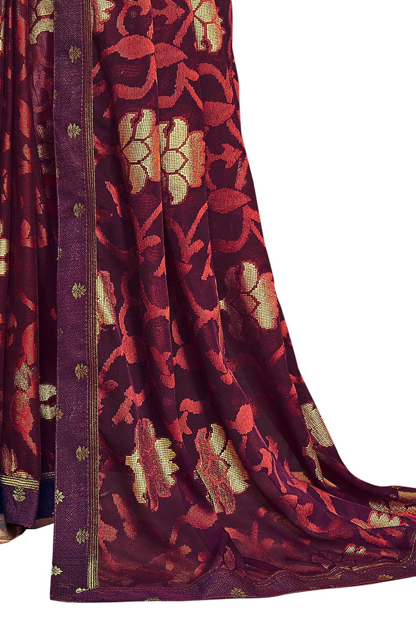 Vamika Whine Designer Chiffon Brasso Saree With Exclusive Banarasi Lace | Swadesiicart