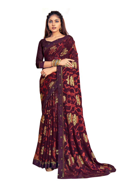 Vamika Whine Designer Chiffon Brasso Saree With Exclusive Banarasi Lace | Swadesiicart