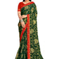 Vamika Dark Green Designer Chiffon Brasso Saree With Exclusive Banarasi Lace | Swadesiicart