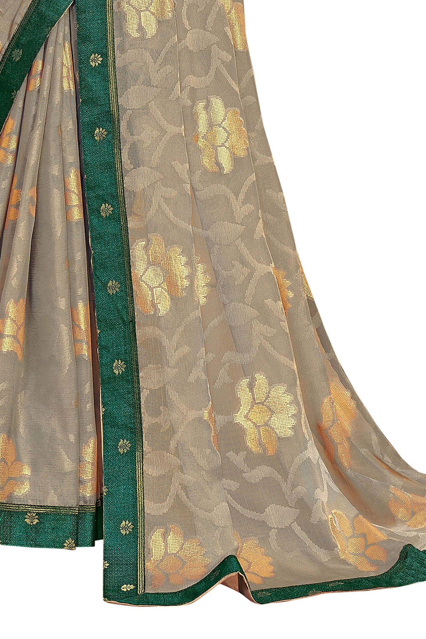 Vamika Grey Designer Chiffon Brasso Saree With Exclusive Banarasi Lace | Swadesiicart
