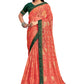 Vamika Orange Designer Chiffon Brasso Saree With Exclusive Banarasi Lace | Swadesiicart