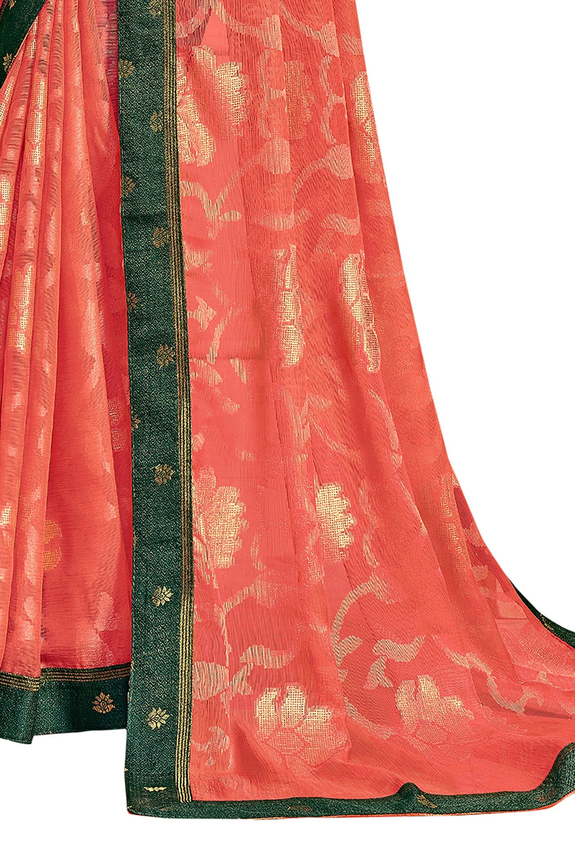 Vamika Orange Designer Chiffon Brasso Saree With Exclusive Banarasi Lace | Swadesiicart