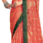 Vamika Orange Designer Chiffon Brasso Saree With Exclusive Banarasi Lace | Swadesiicart