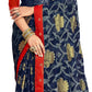 Vamika Navy Blue Designer Chiffon Brasso Saree With Exclusive Banarasi Lace | Swadesiicart