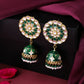 NVR Women Gold-Polished Green Dome Shaped Meenkari Jhumkas Earrings | Swadesiicart