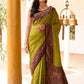 Joban Fashion Grass Green Crepe Chiffon Pure Handloom Banarasi Silk Saree | Swadesiicart