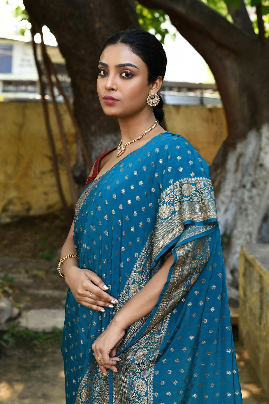 Joban Fashion Peacock Crepe Chiffon Pure Handloom Banarasi Silk Saree | Swadesiicart