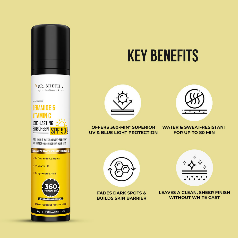 Dr. Sheth's Ceramide & Vitamin C Long-Lasting Sunscreen - Limited Time Offer - Swadesiicart