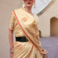 Buttermilk Beige Pure Satin Zari Weaving Wedding Festive Saree - Emponline | Swadesiicart
