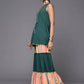 Ahalyaa Green Yoke Geometric Printed High Slit Sequinned Kurti with Sharara | Swadesiicart