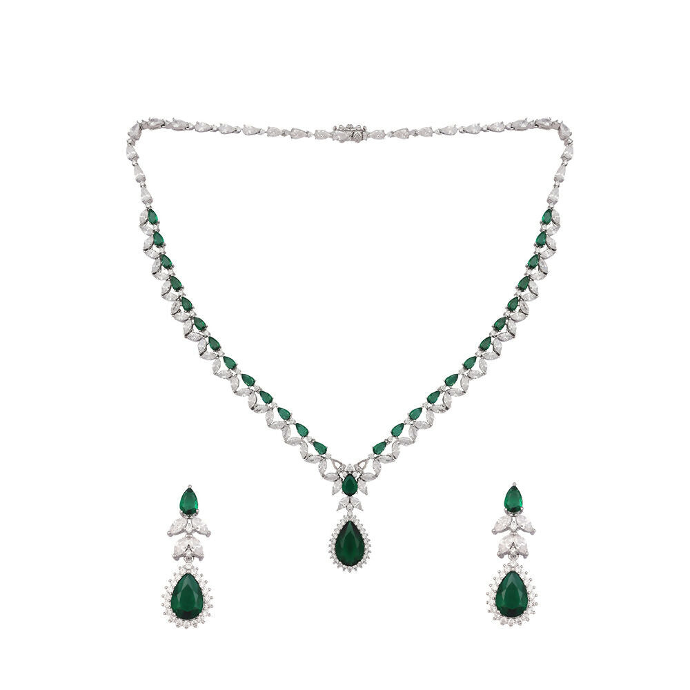 Nuyug Celestial Emerald Cubic ZIrcon Necklace Set | Swadesiicart