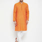 Even Apparels Orange Pure Cotton Long Men's Kurta With Band Collar | Swadesiicart
