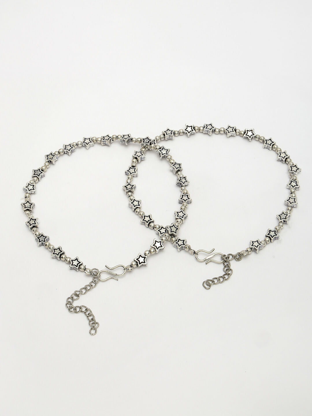 NVR Women's Set of 2 Silver-Plated Star Design Anklets | Swadesiicart