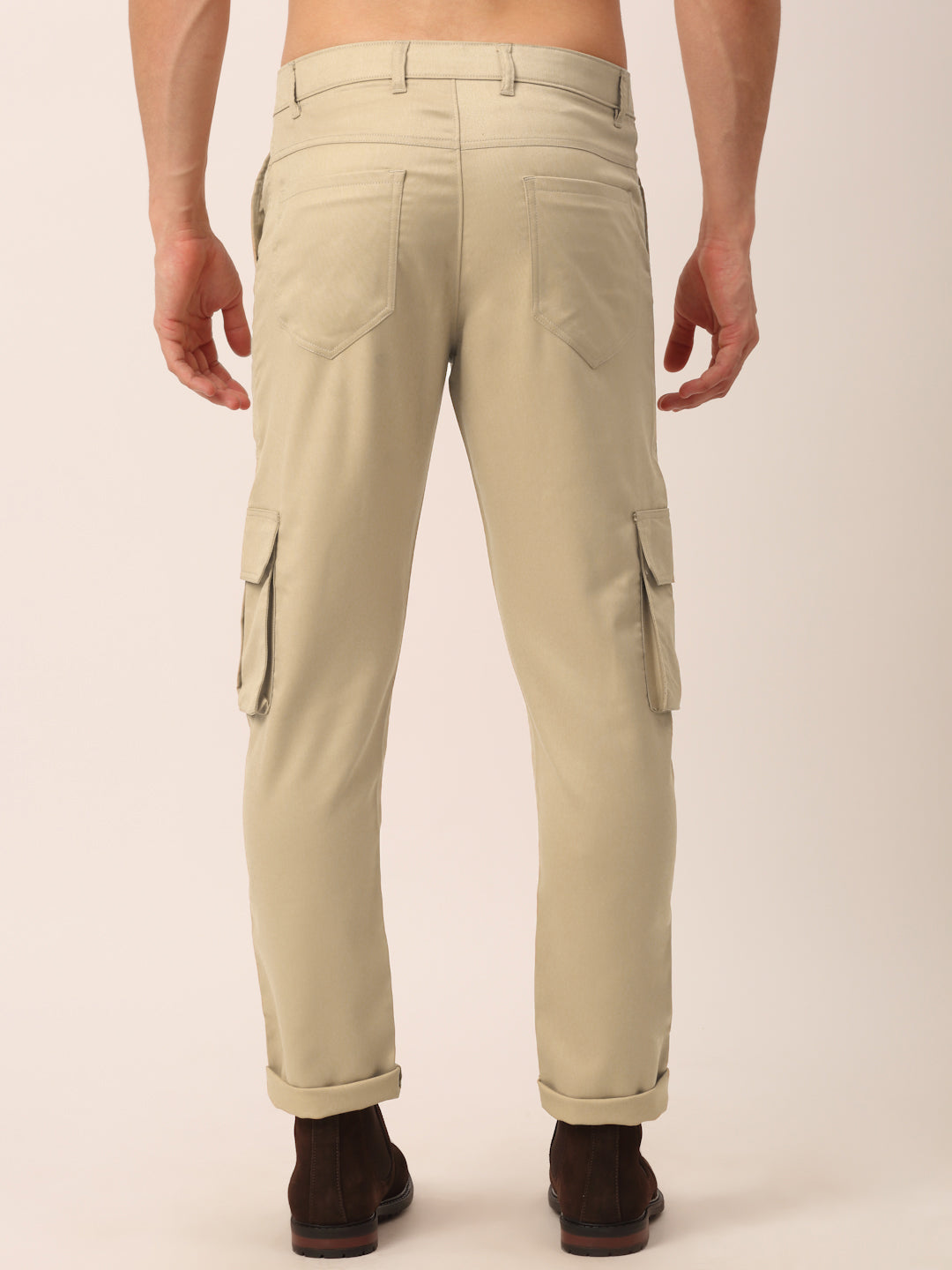Jainish Men's Casual Cotton Solid Cargo Pants ( KGP 154 Beige ) - Swadesiicart