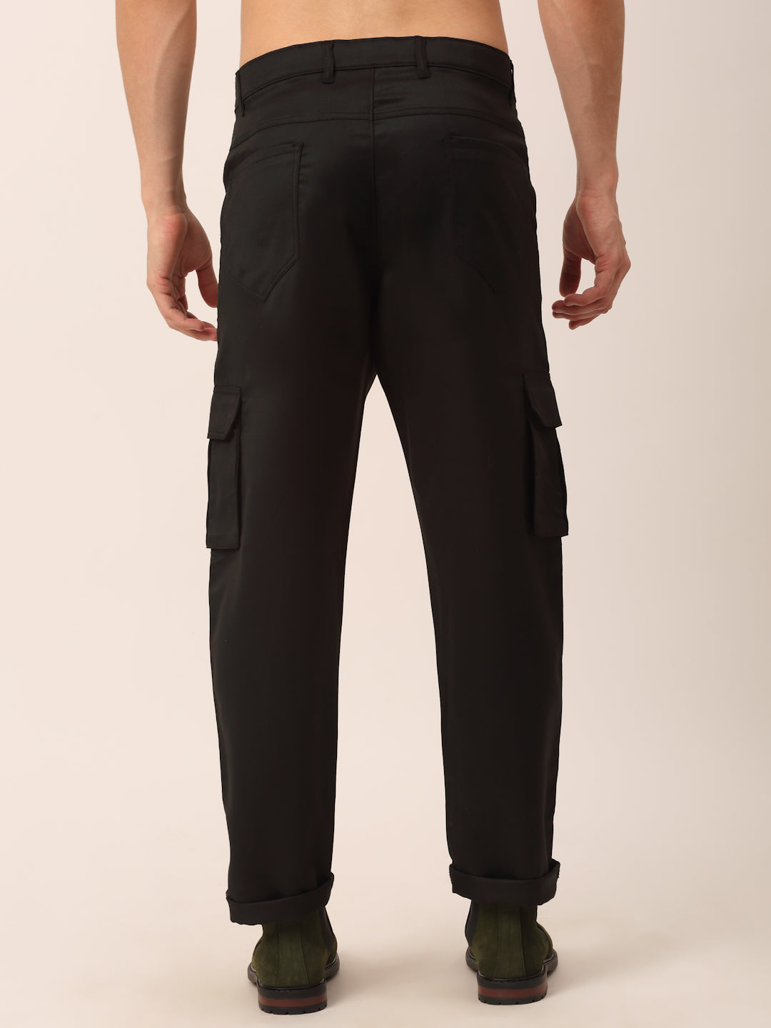 Jainish Men's Casual Cotton Solid Cargo Pants ( KGP 154 Black ) - Swadesiicart